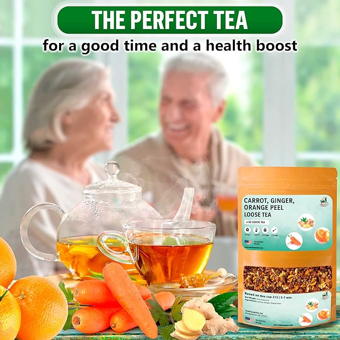 TeaDreamTea – Carrot Ginger Orange Peel - Loose Leaf Herbal Bulk Tea - Caffeine-Free - Vitamins Rich - Boost Immune System - Carrot Raw from USA - Hot and Iced Tea - 4 ounce / 113 g