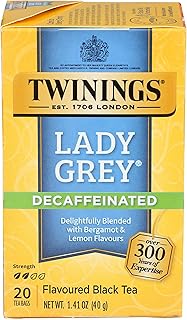 Twinings Tea Lady Grey Decaffeinated Tea - Delicate Citrusy Flavor and Uplifting Aroma, Decaf Black Tea Bags Individually Wrapped, 20 Count