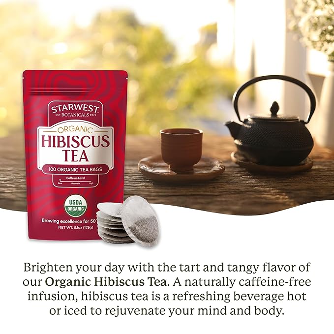 Starwest Botanicals Organic Hibiscus Tea - Caffeine Free Herbal Tea, Tea with Antioxidant Properties, String Free Sachets
