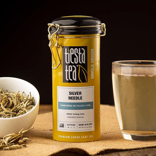 Tiesta Tea Silver Needle White Tea – Premium Loose Leaf, Single-Origin from China | Pure Unblended Low-Caffeine Tea | Hot or Cold Brew | 2.5oz Refillable Tin | Brews 50 Cups