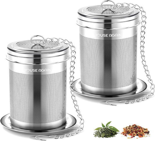 House Again 2 Pack Tea Strainers for Loose Tea, Extra Fine Mesh Tea Infusers, 304 Stainless Steel with Extended Chain Hook, Loose Leaf Tea Steeper, Tea Filter for Brew Tea Spices &amp; Seasoning