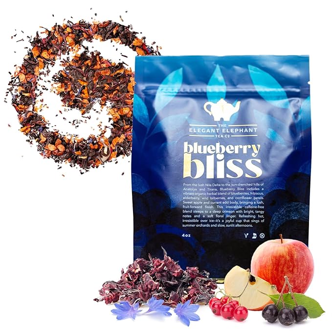 Blueberry Bliss Tea, Organic Loose Leaf Herbal Tea – Real Fruit, Summer Juice, Caffeine-Free, Refreshing Sweet Iced Drink