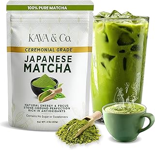 Kava and Co Ceremonial Matcha - Premium Japanese Green Tea - Authentic Stone Ground Matcha Powder - Shade Grown Leaves for Natural Energy - Jitter Free Antioxidant Superfood for Lattes and Smoothies