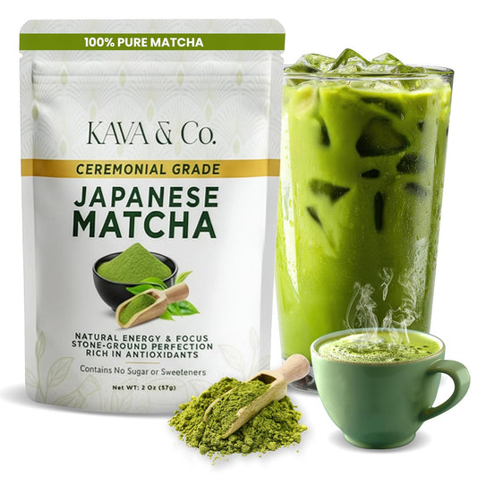 Kava and Co Ceremonial Matcha - Premium Japanese Green Tea - Authentic Stone Ground Matcha Powder - Shade Grown Leaves for Natural Energy
