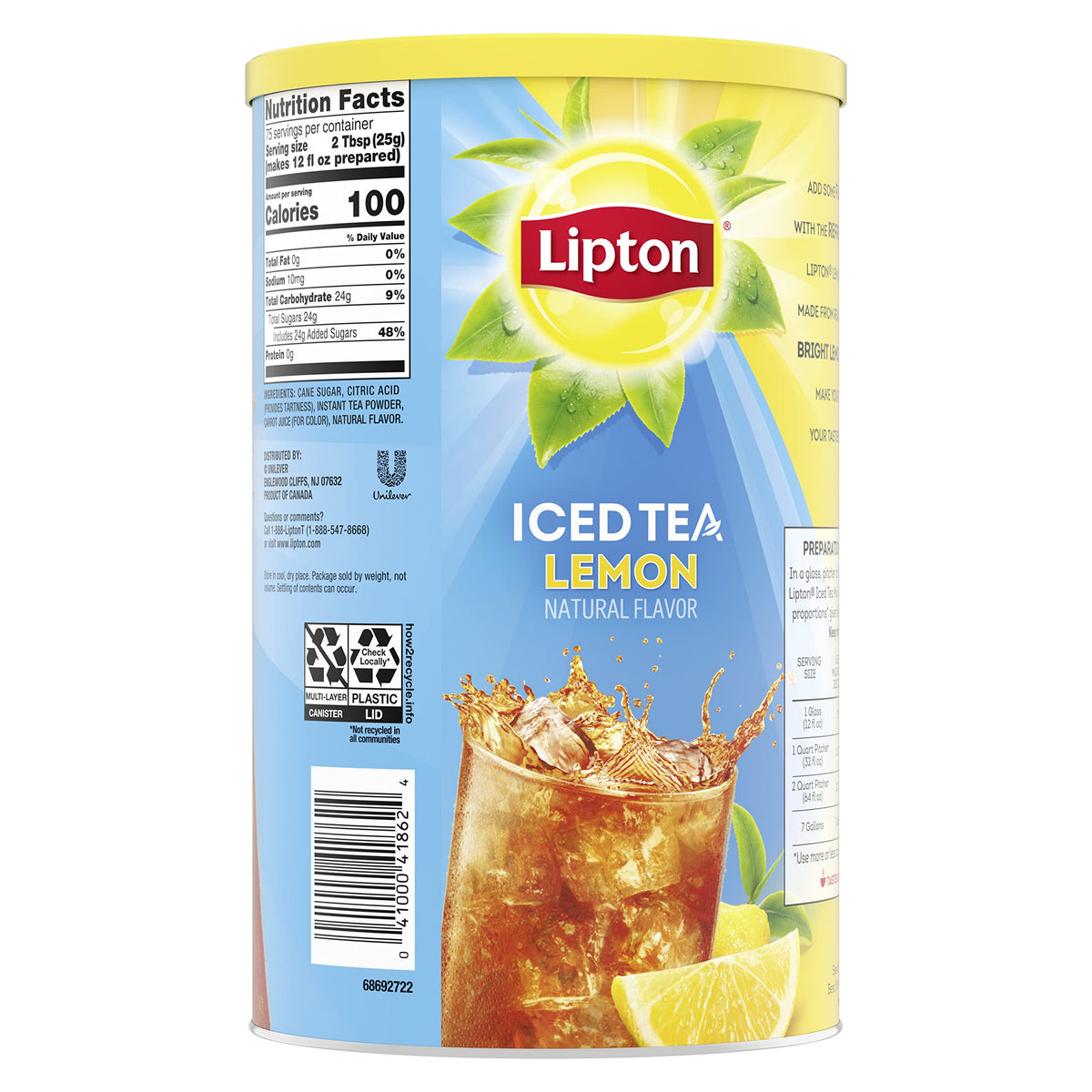 Lipton Lemon Sweetened Iced Tea Mix, Makes 28 Quarts (Pack of 2)