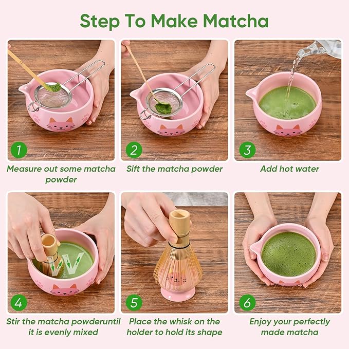 Matcha Whisk Set, 5Pcs Ceramic Matcha Set Includes Matcha Bowl, Matcha Whisk and Holder, Bamboo Scoop and Sifter, Ideal Matcha Bowl Set for Authentic Matcha Tea Experience