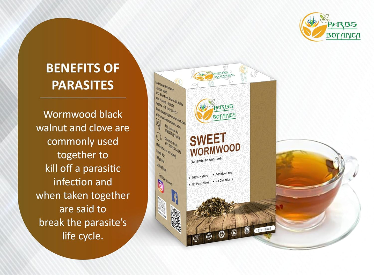 Herbs Botanica Sweet Wormwood Herb Tea 4oz Pure Artemisia Annua Loose Leaf Aromatic Sweet Annie Dried Leaves for Herbal Infusions – Caffeine Free Raw Botanical 114g