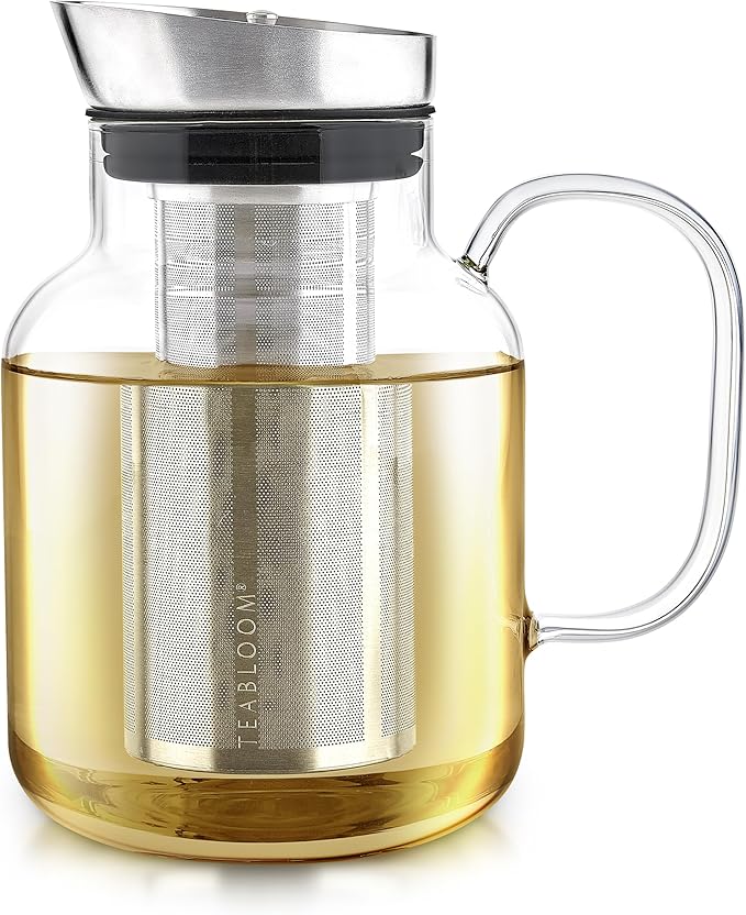 Teabloom 100% Plastic-Free Large Multi-Brew Borosilicate Glass Teapot + Kettle + Pitcher – Steep and Serve Hot Tea, Iced Tea