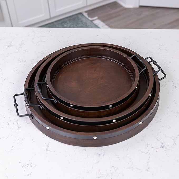 20" Extra Large Round Ottoman Tray, Heavy Duty Mango Wood, for Serving Tea, Breakfast in Bed