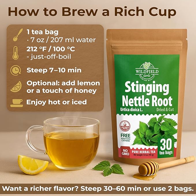 30 Bags Nettle Root Dried Stinging Nettle Root Herbal Tea - 30 Count 2g Bags Herb Tea Raíz De Ortiga