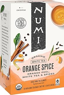 Numi Organic Orange Spice, 16 White Tea Bags – Delicate Citrus & Warming Spices – Smooth, Antioxidant-Rich, Low-Caffeine