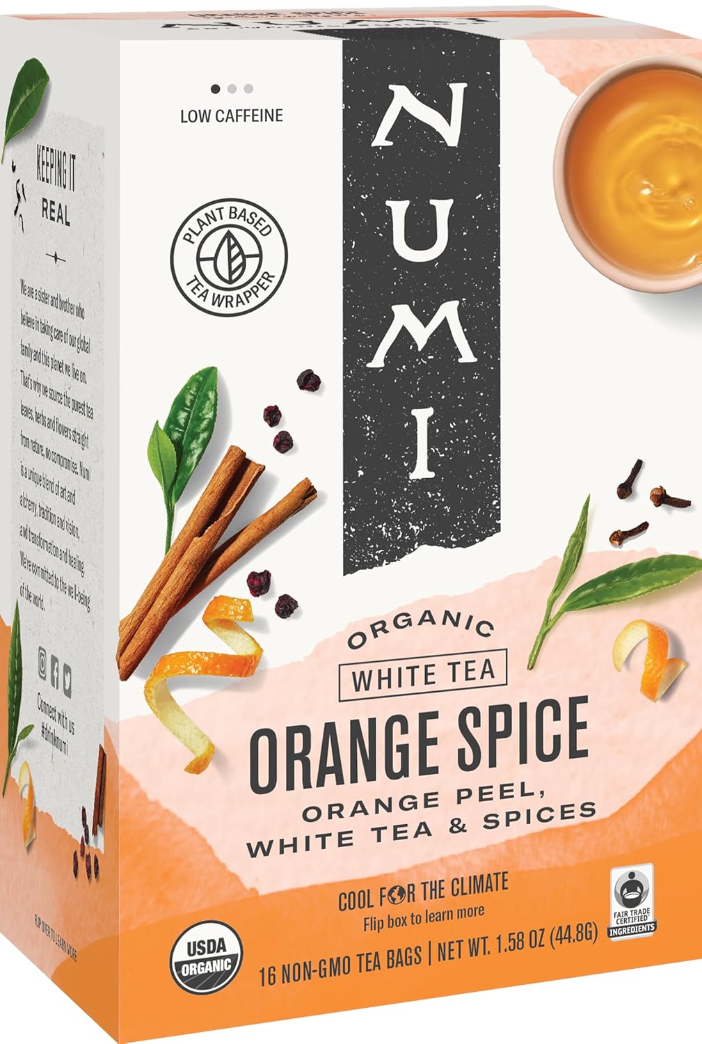 Numi Organic Orange Spice, 16 White Tea Bags – Delicate Citrus & Warming Spices – Smooth, Antioxidant-Rich, Low-Caffeine