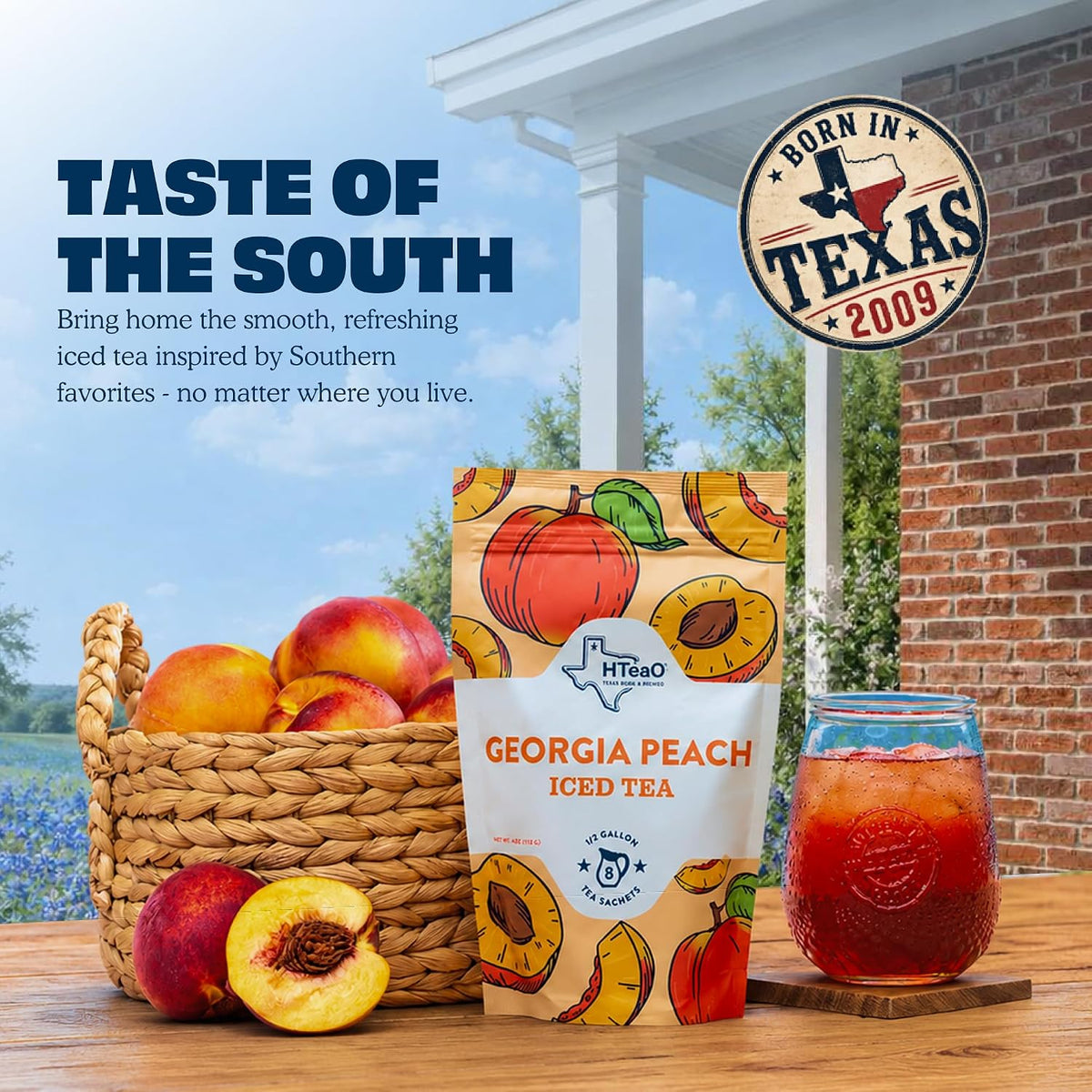 HTeaO Peach &amp; Hibiscus Iced Tea Bags - Makes 4 Gallons - Texas Style