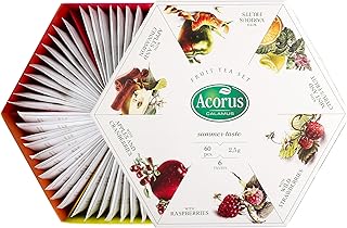 ACORUS Summer Taste Tea Set - Natural Assorted Tea Hamper Box Gift Set, Large Selection Box 60 Teas Bags, 6 Fruit and Berry Flavour Sampler, Perfect for Refreshing Iced Drinks