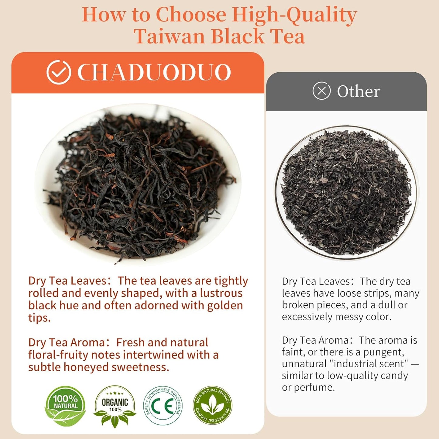 CHADUO Taiwan Honey Black Tea Loose Leaf Chinese Taiwan High Mountain Black Tea Leaves 100g/3.53oz Grade AAA With Natural Honey Aroma 红茶 台湾红茶 台湾茶
