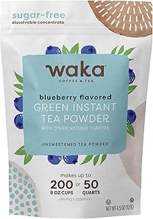 Waka Instant Green Tea Mix, Blueberry Flavored - 100% Tea Leaves and Natural Flavor, No Additives, Unsweetened Tea Powder in Bulk Pouch – Easy Quick Hot and Iced Teas, Up to 200 Cups (4.5oz)