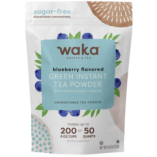 Waka Instant Green Tea Mix, Blueberry Flavored, Sugar-Free, 4.5 oz | Naturally Flavored, Unsweetened Concentrated Green Tea Powder, Makes up to 200 Hot or Iced Cups