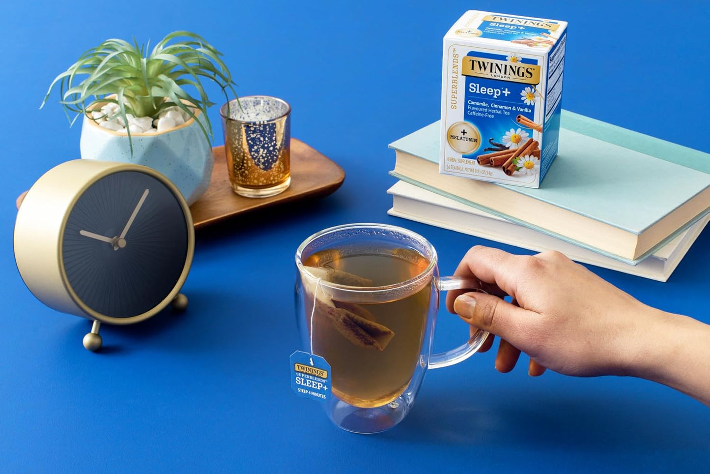 Twinings Sleep+ Camomile with Melatonin Herbal Tea Bags, 16 CT Box (6 Pack) | 1mg Melatonin Added to Camomile, Cinnamon &amp; Vanilla to Make Bedtime Better, Caffeine-Free, 96 Individually Wrapped Tea Bags