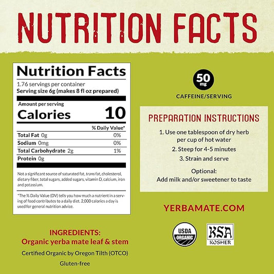 ECOTEAS Organic Yerba Mate Loose Leaf Tea – Unsmoked Detox Herbal Tea for Natural Energy – Coffee Alternative - Kosher, Non-GMO, Gluten-Free - Traditional Cut, 1 lb (Pack of 3)