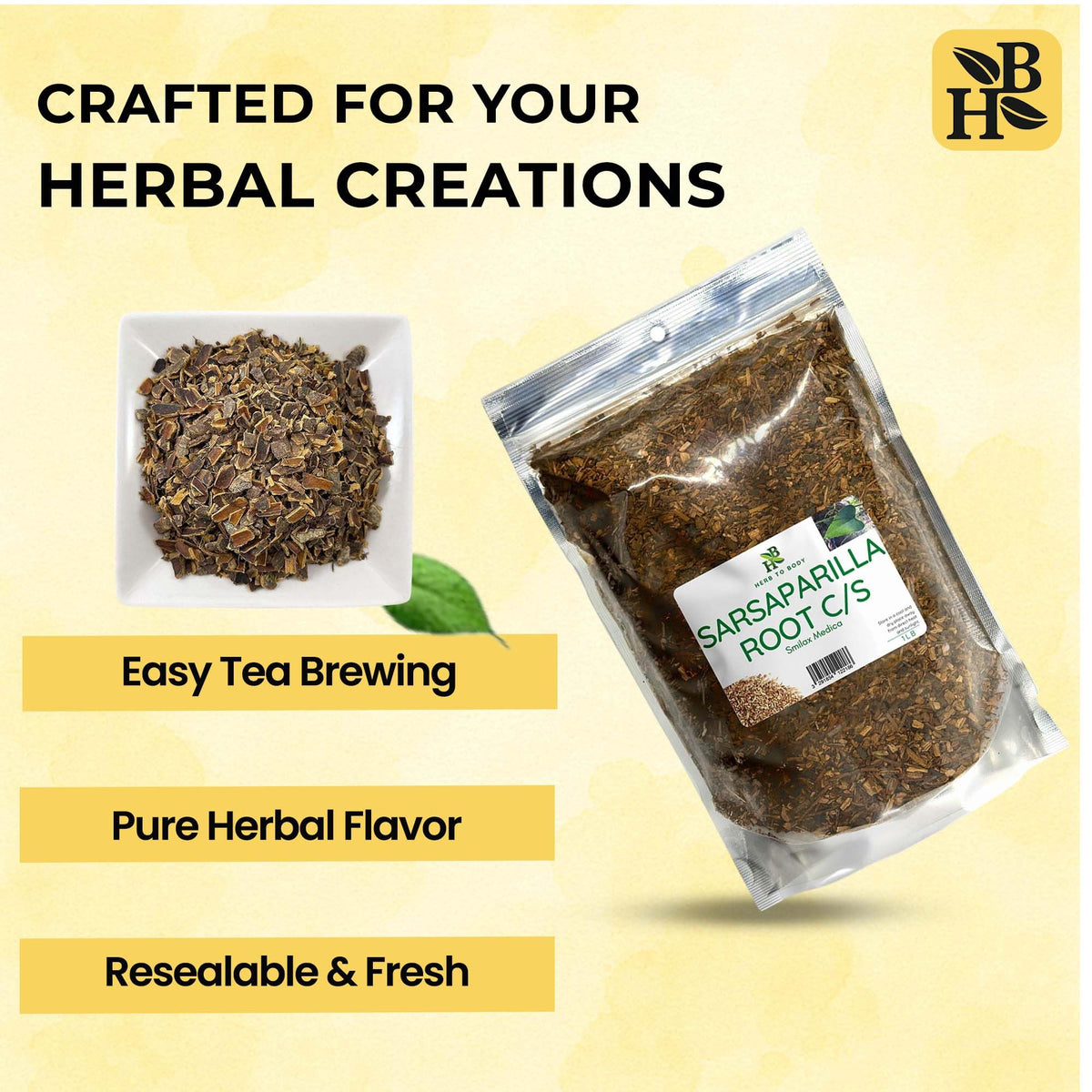 Herb To Body Sarsaparilla Root Cut & Sifted – 4 oz, Wildcrafted Dried for Sarsaparilla Tea & Herbal Tea for Wellness and