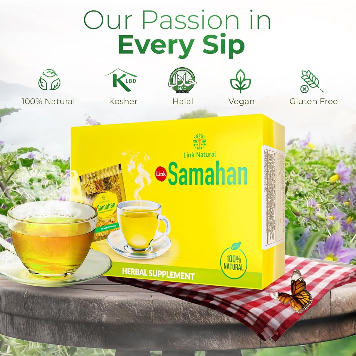 LINK SAMAHAN SAMAHAN Ayurvedic Herbal Tea Packets - Sri Lankan Ceylon Blend with 14 Natural Herbs Including Ginger, Black