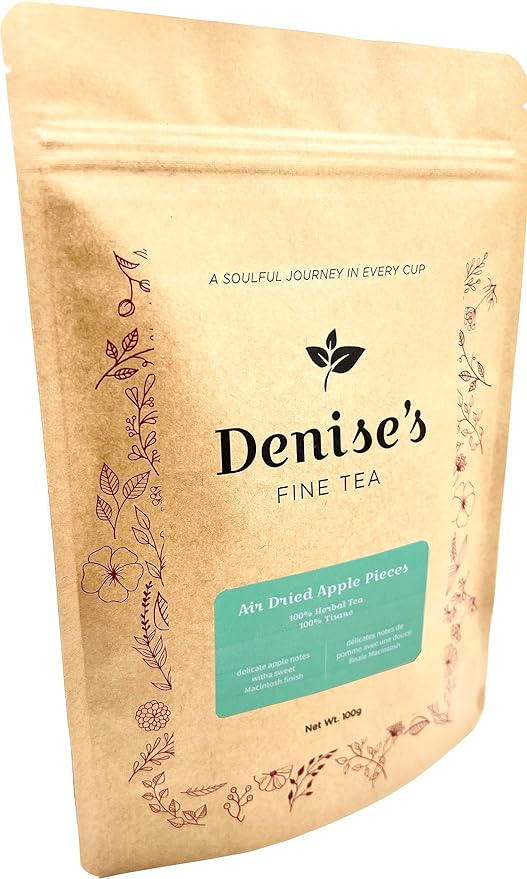 Denise's Fine Tea, Air Dried Apple Pieces, Herbal Tea, Caffeine-Free Fruit, Loose, Kosher, Vegan (100g)