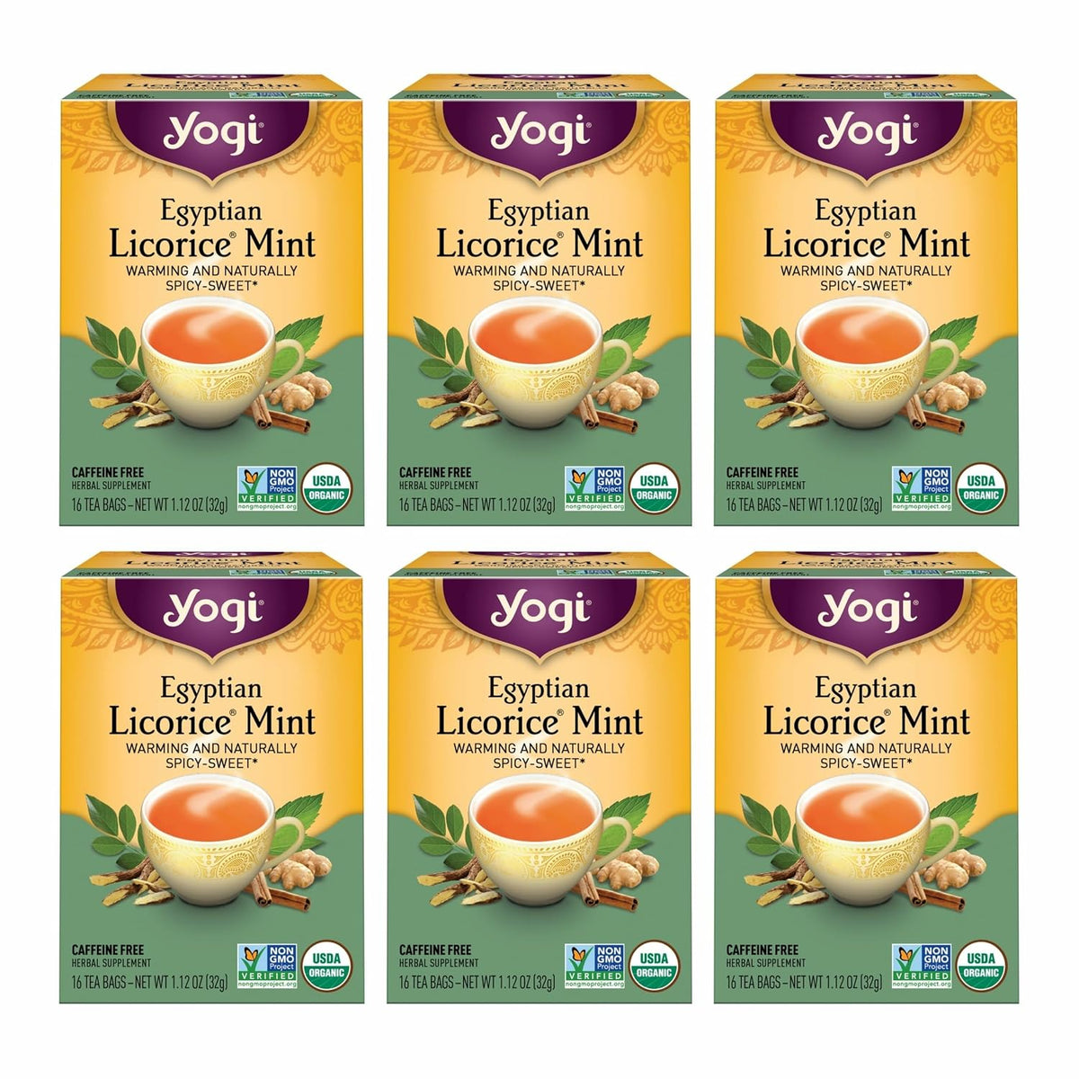 YOGI TEA Yogi Egyptian Licorice Mint Tea, 16 Tea Bags (6 Pack)