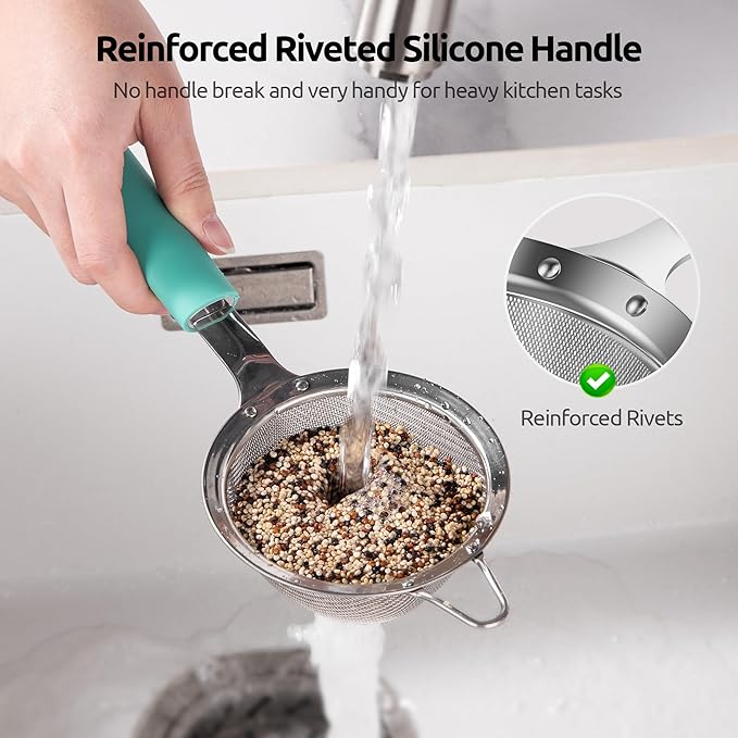 U-Taste Small Fine Mesh Strainer: 18/8 Stainless Steel 3.35in 30 Mesh Kitchen Food Sieve with Sturdy Riveted Silicone Handle
