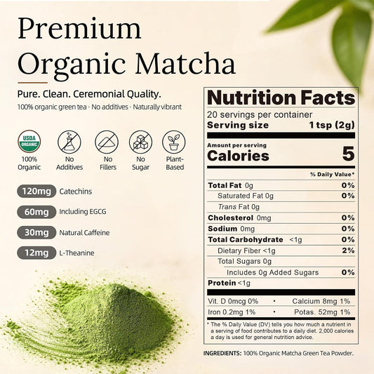 35°N MATCHA Organic Ceremonial Matcha Green Tea Powder, 1.4 oz (40g) | First-harvest, Shade-grown and Stone-milled for a Fine Texture, Balanced Flavor and Smooth Whisking in Lattes or Usucha