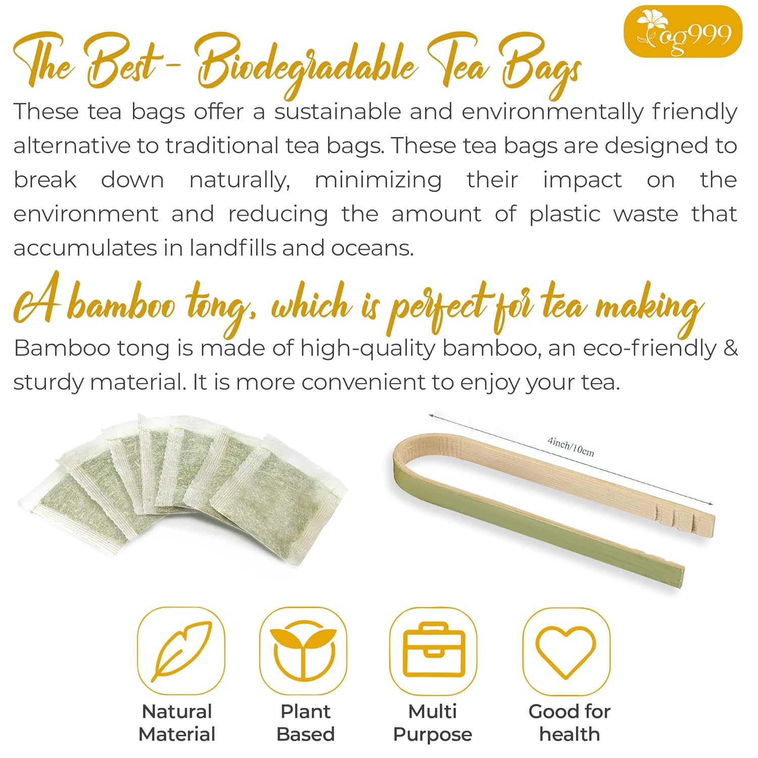 TOG999, 60 Bags Premium Turmeric Ginger Cinnamon Tea, Improve Digestion, Support Brain, Weight, Skin and Sleep, Eco-Conscious Tea Bags and Premium Natural Ingredients. Turmeric Ginger Herbal Tea. No Sugar, No Caffeine, No Gluten, Vegan.