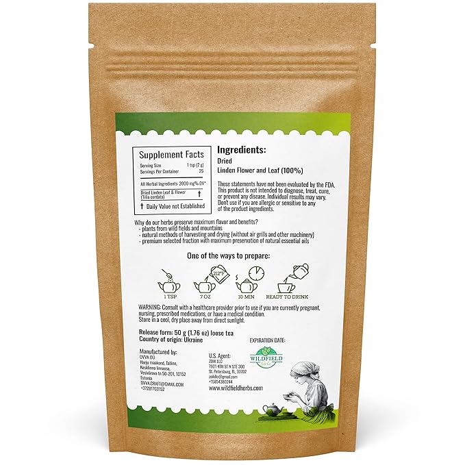 1.8 oz. Linden Tea Loose Leaf Te De Tilo Dried Linden Blossom Herb (Tilia Cordata) - 50g Tea Herbal Lipa Tila