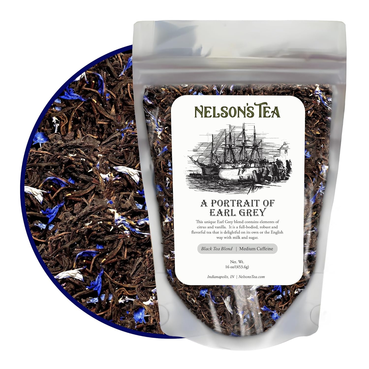 Nelson's Tea - A Portrait of Earl Grey - Exquisite Loose Leaf Black Tea Infused with Cornflower Petals & Bergamot Flavor - Premium Loose Leaf Tea Leaves - Perfect Blend for Tea Enthusiasts - 16 oz.