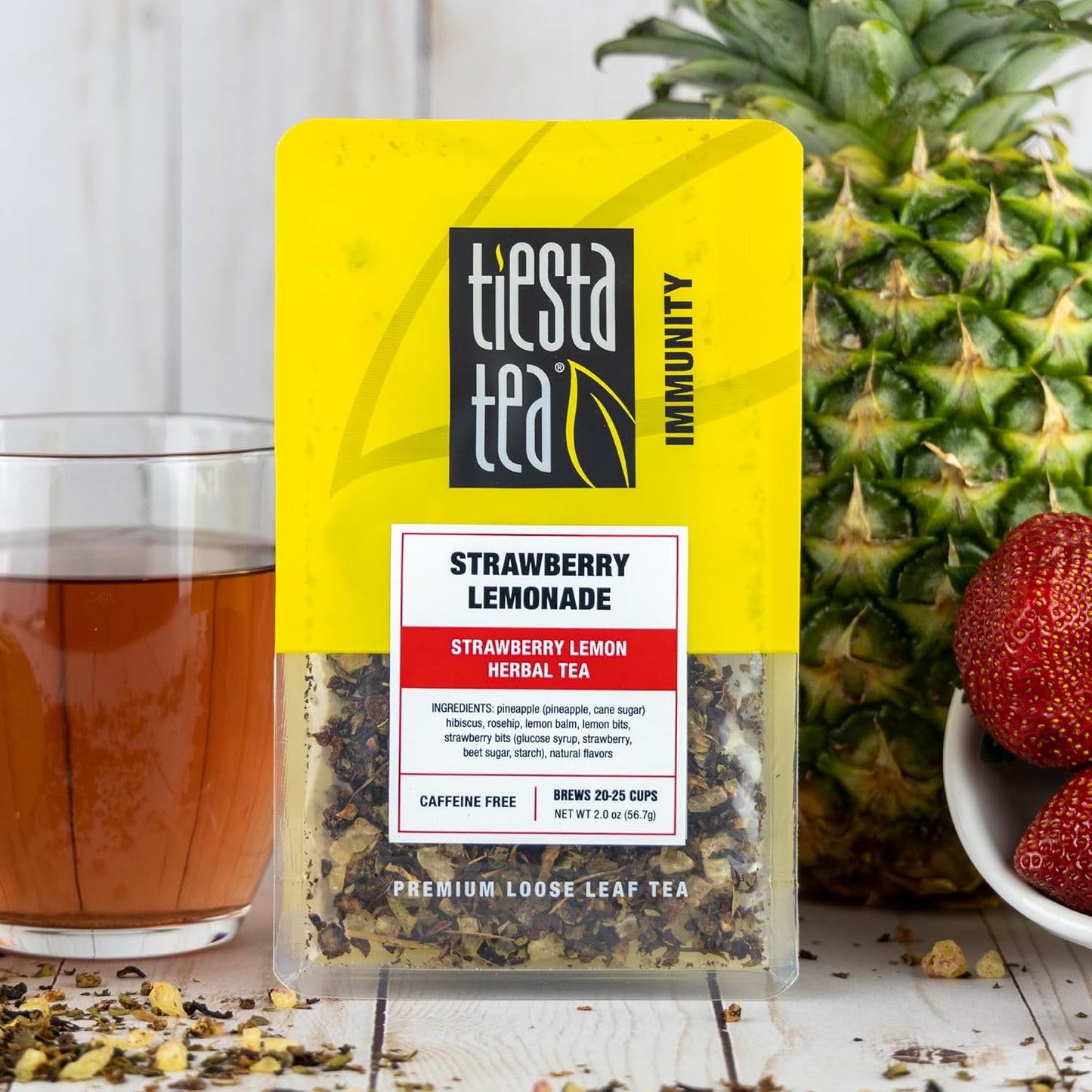 Tiesta Tea - Strawberry Lemonade, Loose Leaf, Strawberry Lemon Herbal Tea | Premium Non-Caffeinated Fruit Blend, Make Hot or Iced &amp; Brews Up to 25 Cups, 2 Ounce Resealable Pouch