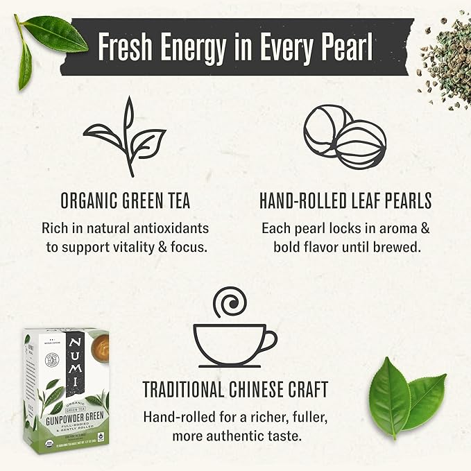 Numi Organic Tea Gunpowder Green, 100 Count Box of Tea Bags (Packaging May Vary)