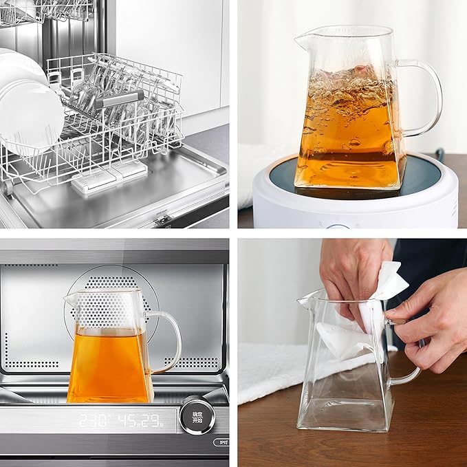 Cnglass Glass Teapot with Infuser,24oz Clear Glass Tea Kettle with Removable Stainless Steel Strainer