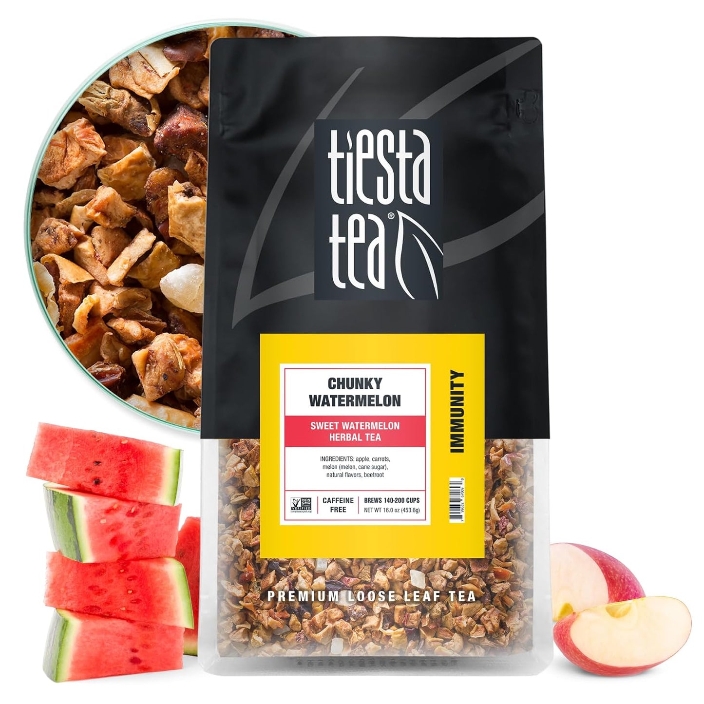 Tiesta Tea - Chunky Watermelon, Loose Leaf, Sweet Watermelon Herbal Tea | Premium Non-Caffeinated Fruit Blend, Makes Hot or Iced &amp; Brews Up to 200 Cups, 16oz Resealable Bulk Pouch