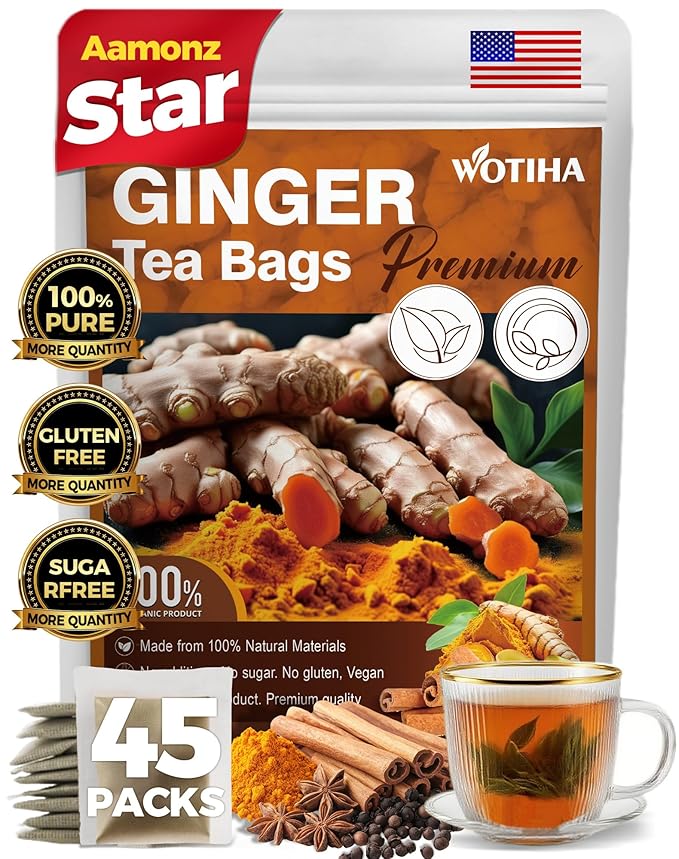 WOTIHA-Natural Turmeric Ginger Cinnamon Tea bags 180g，100% Natural High-Concentration Ingredients ，Herbal Tea