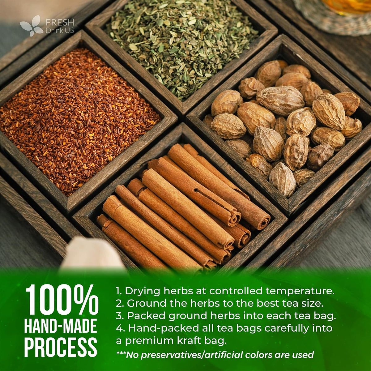 FreshDrinkUS, 30 Tea Bags Herbal Tea – Caffeine-Free Herbal Tea with Rooibos, Turmeric &amp; Hibiscus – Loose Leaf Blend for Daily Rituals and Clean Living – Vegan, No Additives
