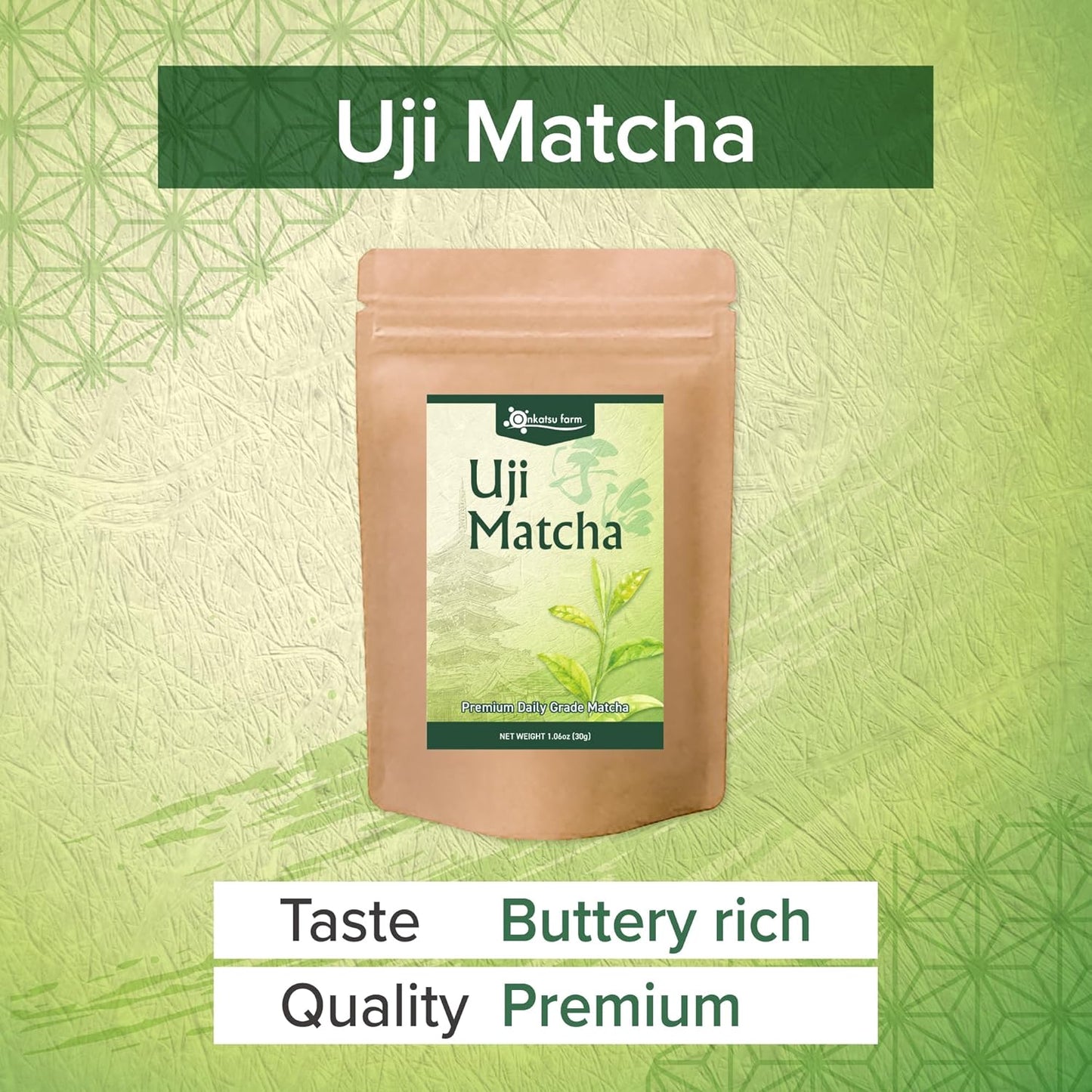 Onkatsu Farm Uji Matcha Series - Premium and Ceremonial Grade -Japanese Tea Made In Japan - English Label (Uji Premium Grade)