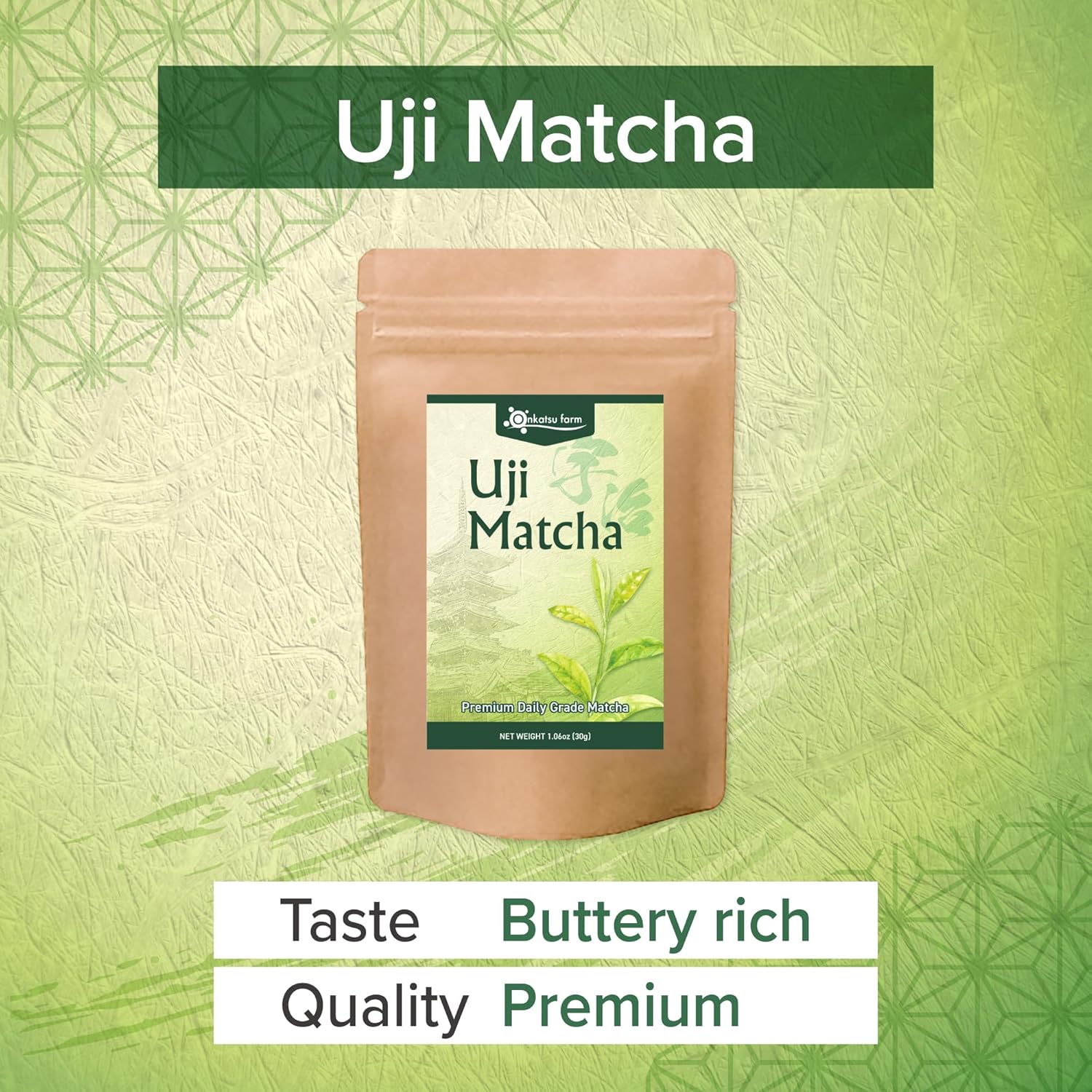 Onkatsu Farm Uji Matcha Series - Premium and Ceremonial Grade -Japanese Tea Made In Japan - English Label (Uji Premium Grade)