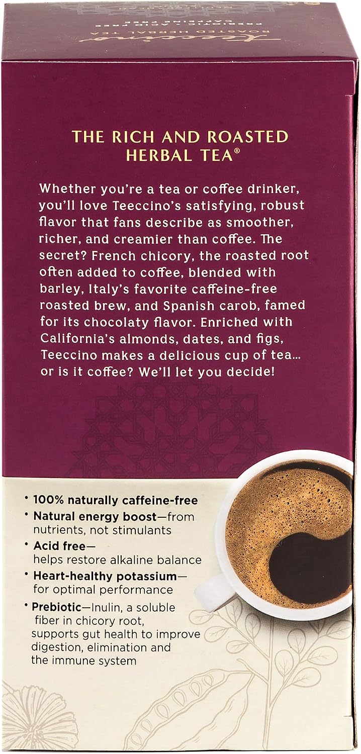 Teeccino Java Herbal Tea - Rich &amp; Roasted Herbal Tea That’s Caffeine Free &amp; Prebiotic for Natural Energy, 25 Tea Bags