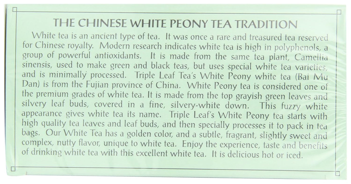 Triple Leaf Tea, White Peony, 20 Tea Bags (Pack of 6)