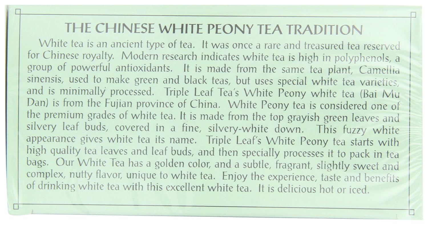 Triple Leaf Tea, White Peony, 20 Tea Bags (Pack of 6)
