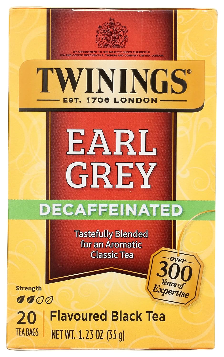 Twinings Decaffeinated Earl Grey Black Bergamot Tea Bags 20 CT Box (1 Pack) | Classic Black Tea, Light &amp; Citrusy, Without Caffeine, 20 Foil Lined Individually Wrapped Bags, Enjoy Hot or Iced