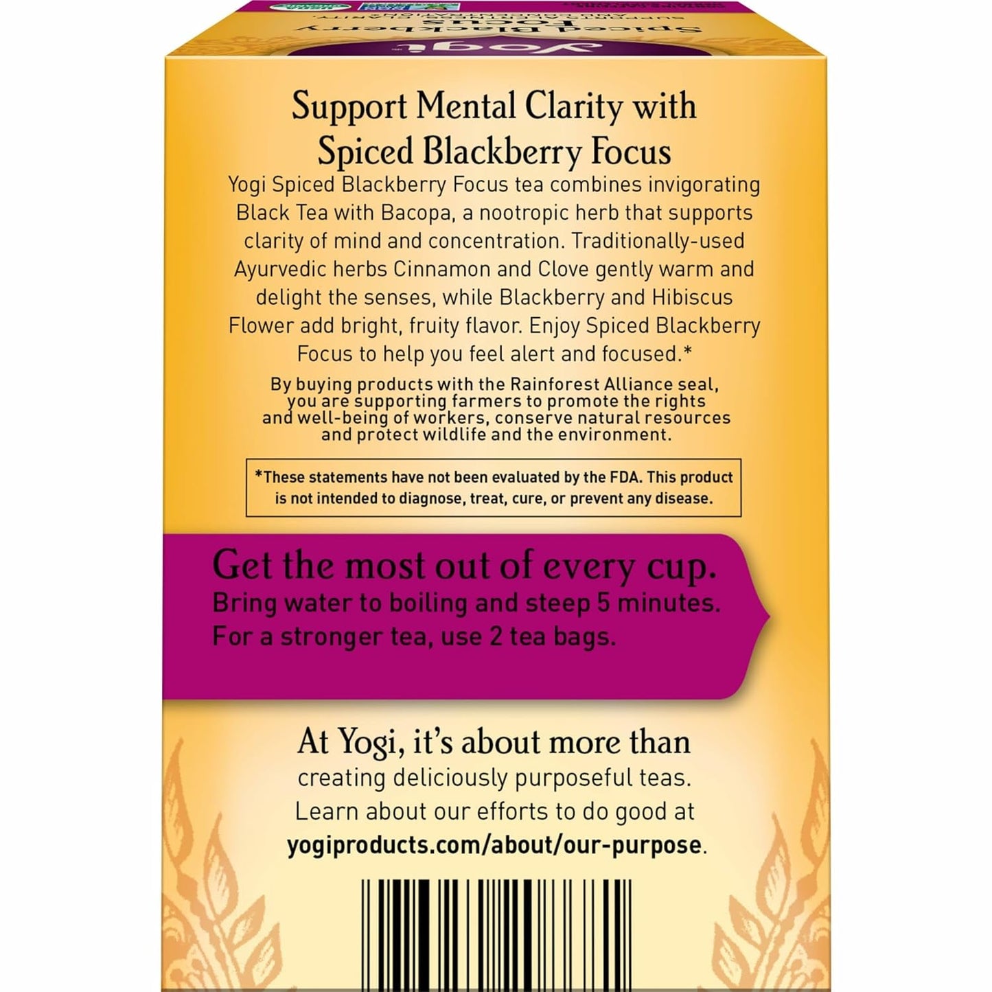 Yogi Spiced Blackberry Focus Tea, 16 Tea Bags (6 Pack)
