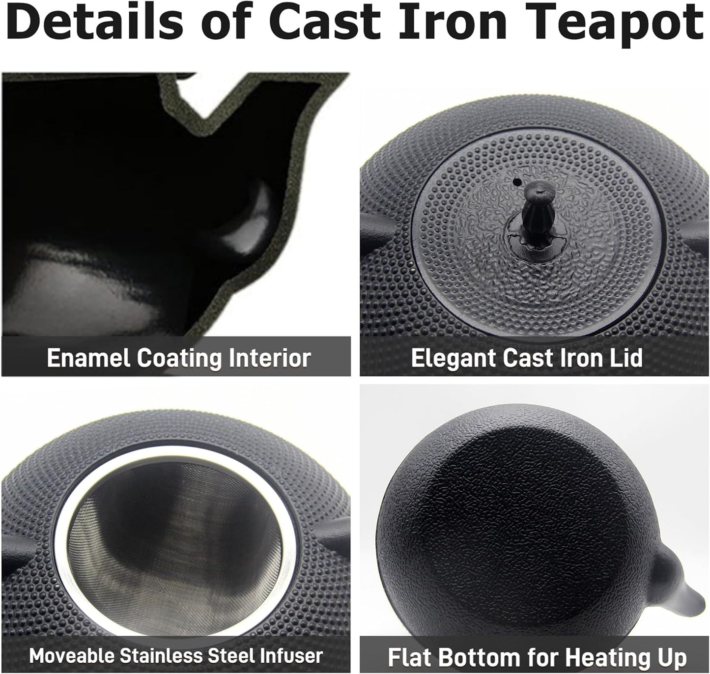 Big Cast Iron Teapot Set with Cups, Japanese Tetsubin Tea Kettle for Stovetop Safe, Cast Iron Tea Set with Tea Strainer for Loose Tea and Enameled Interior (1800ml Teapot Set with Cups)