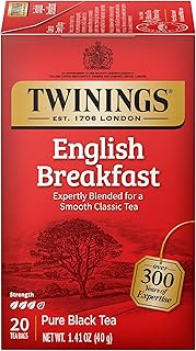 Twinings English Breakfast Black Tea Individually Wrapped Bags, 20 Count (Pack of 1), Flavourful, Robust, Caffeinated, Enjoy Hot or Iced, 20 Teabags