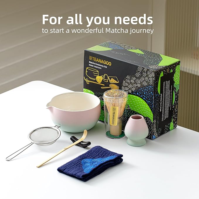 Teanagoo Matcha Whisk Set Pink,Ceremony Matcha Set Kit Grident Pink,Matcha Tea Set for Making Breakfast/Latte