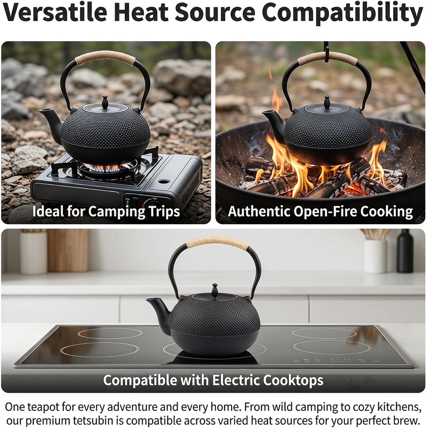 Big Cast Iron Teapot, Japanese Tetsubin Tea Kettle for Stovetop Safe, Cast Iron Tea Pot with Stainless Steel Infuser for Loose Tea and Enameled Interior(1800ml/60.9oz)