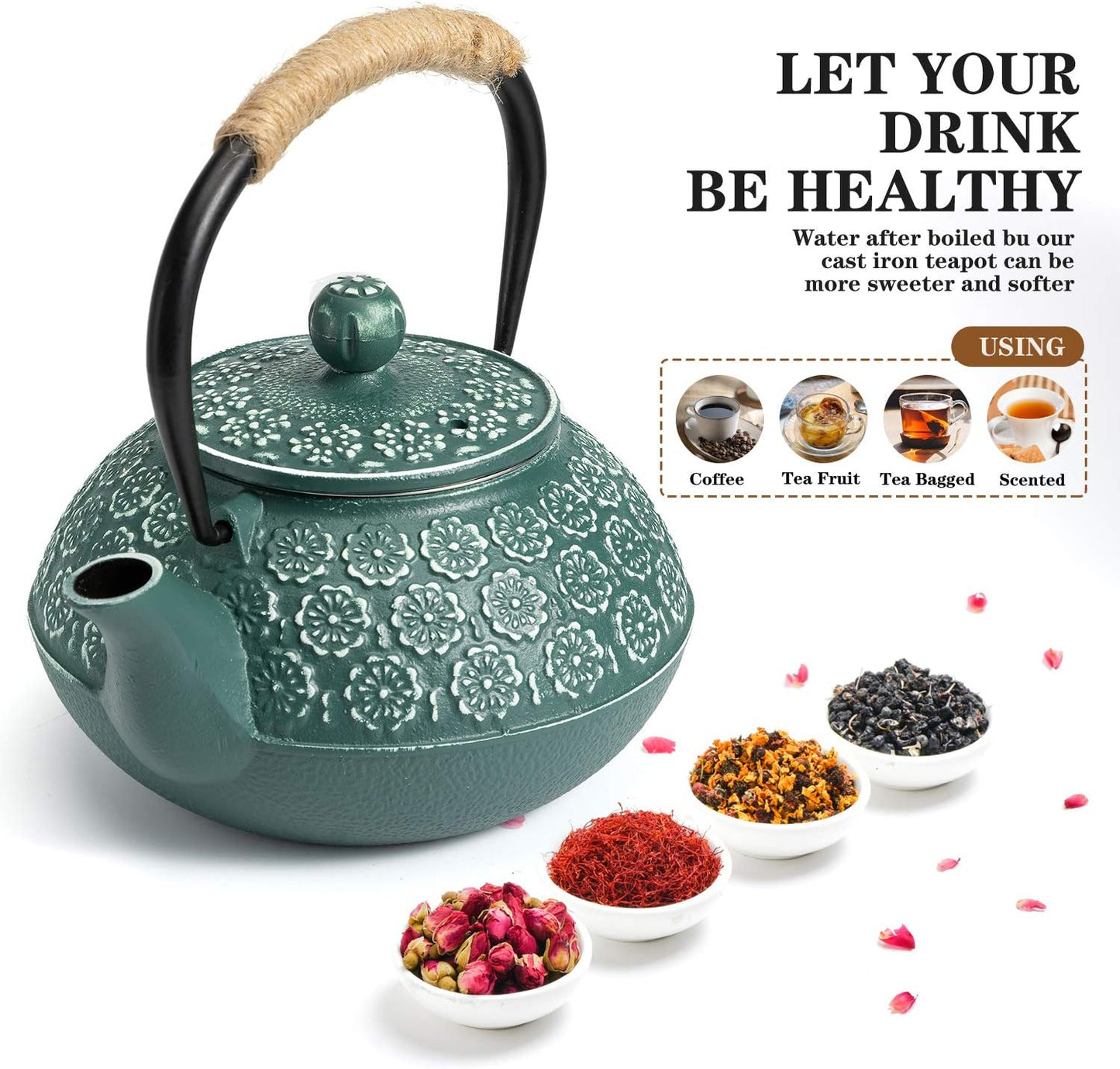 Sotya Cast Iron Tea Pot with Infusers for Loose Tea, 30oz Japanese Tetsubin